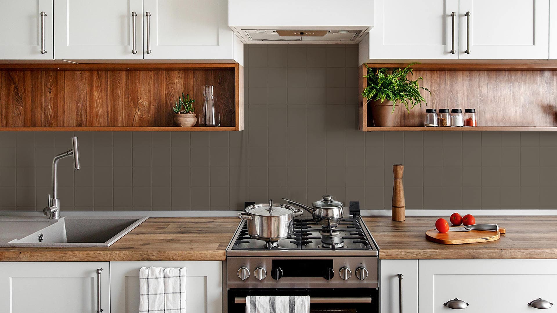 painted tiles rustic kitchen wall