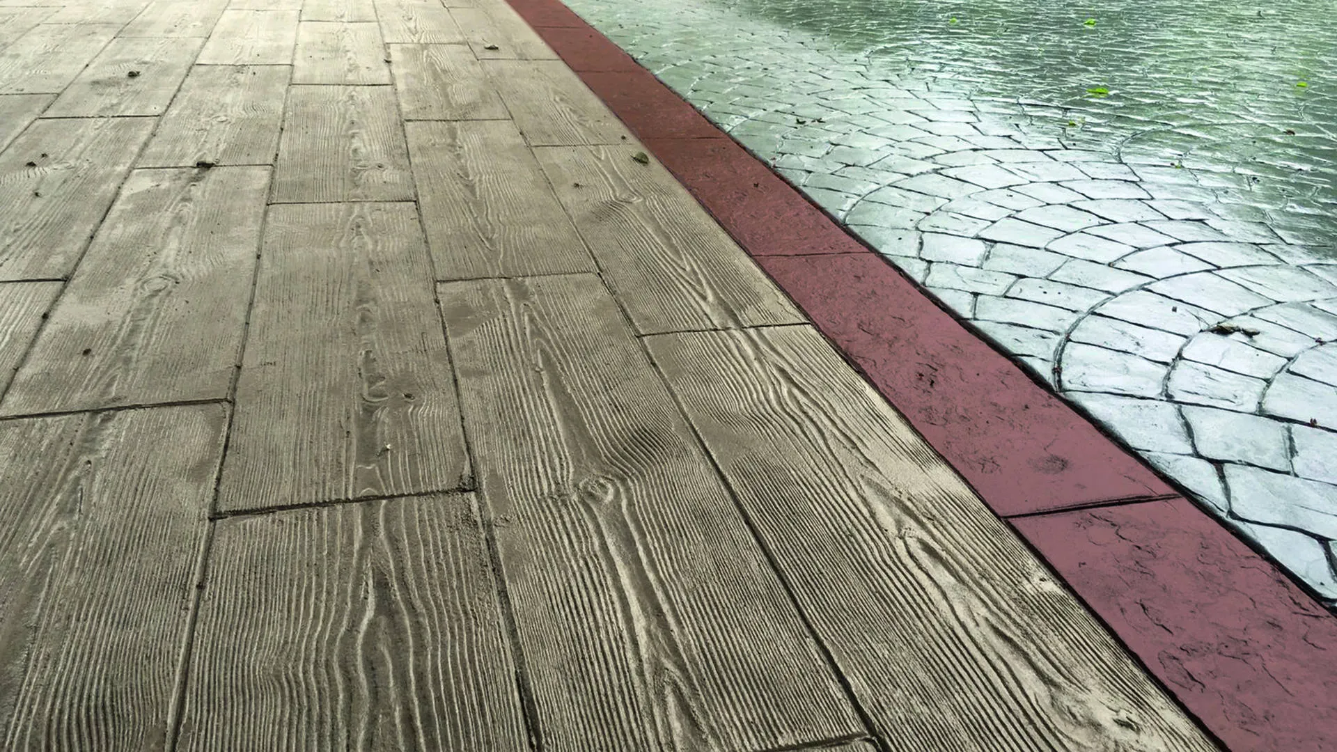 park with printed concrete paving wood park with printed concrete paving wood