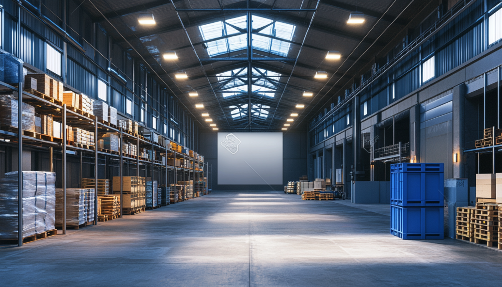 Vista de un almacén interior con un suelo de pavimento industrial uniforme.