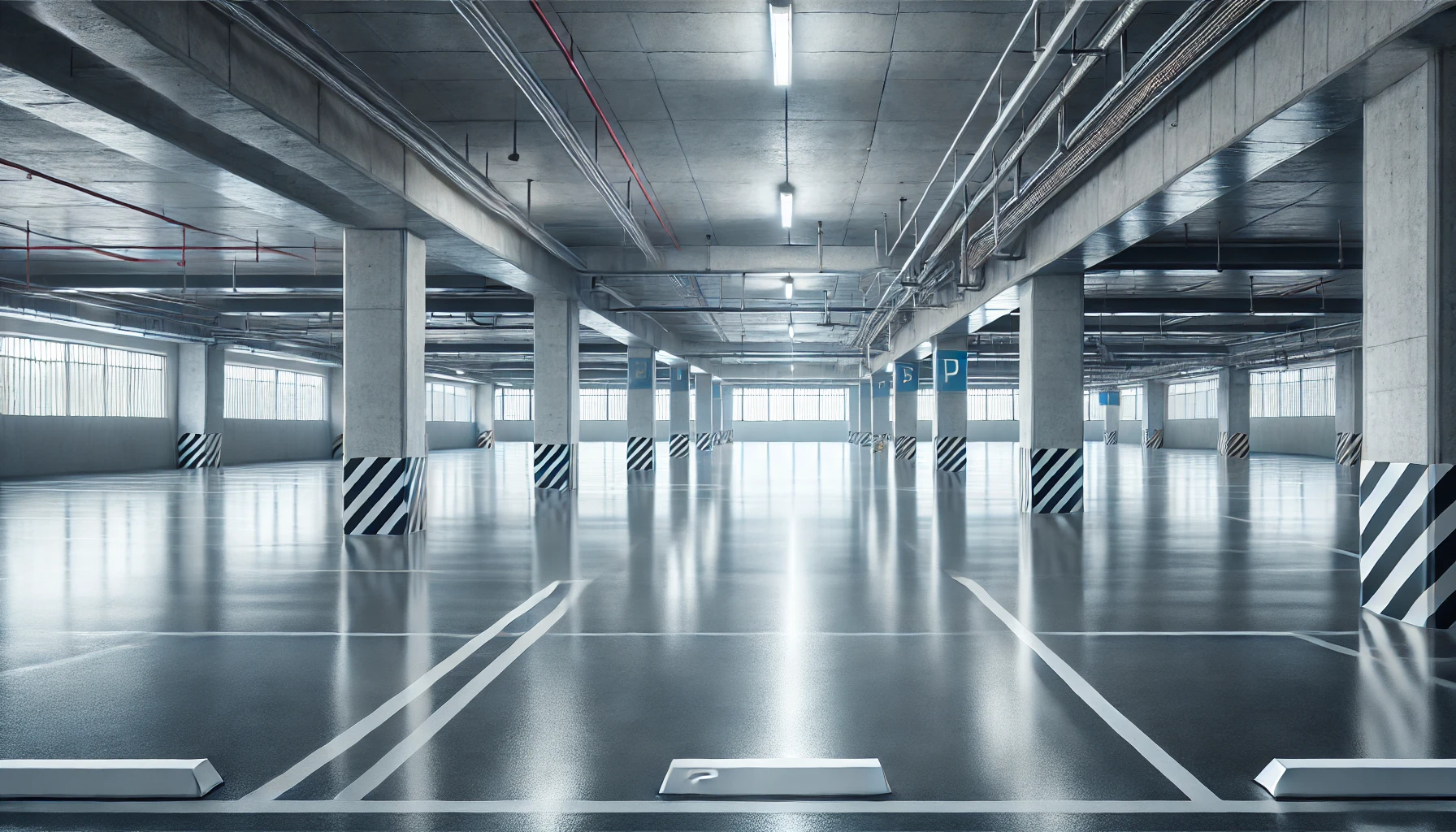 Polished concrete floor in a parking lot.