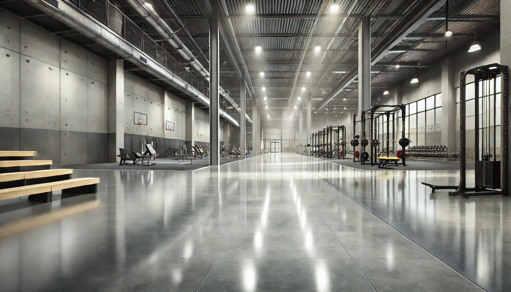 Polished concrete floor in a sports center.