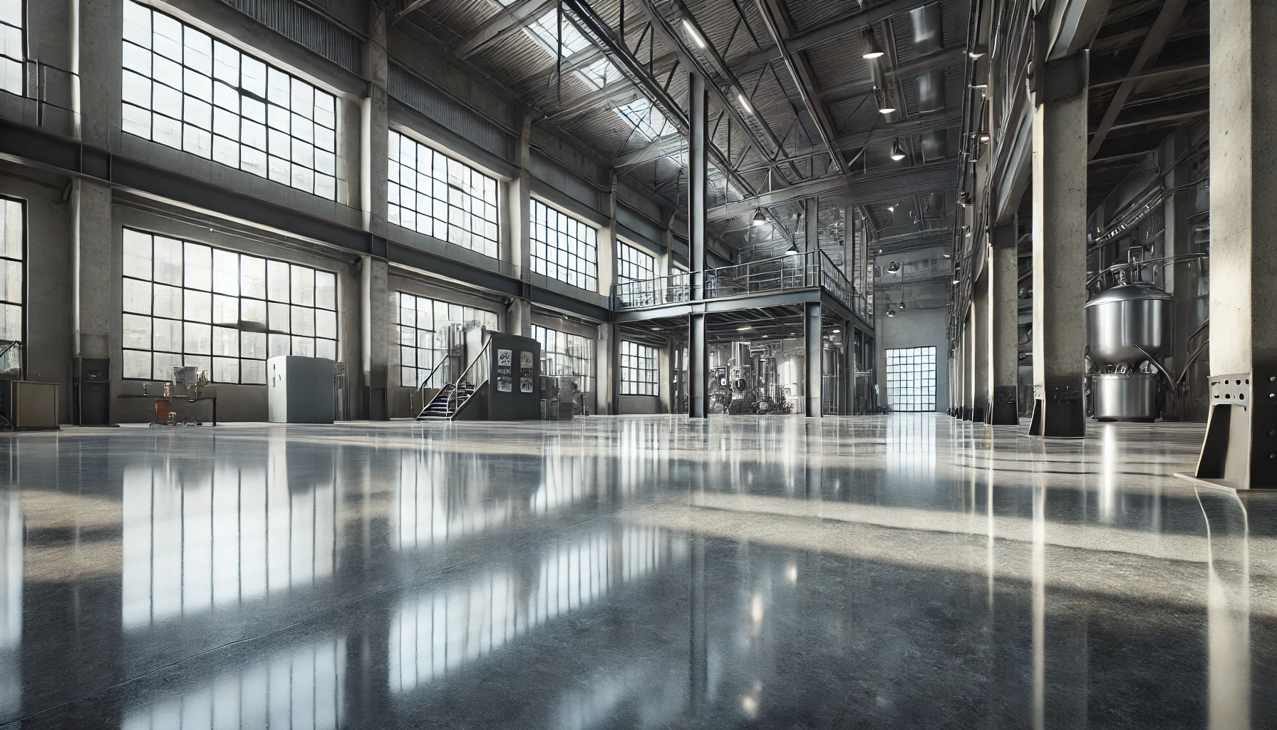 Polished concrete floor in industrial flooring.