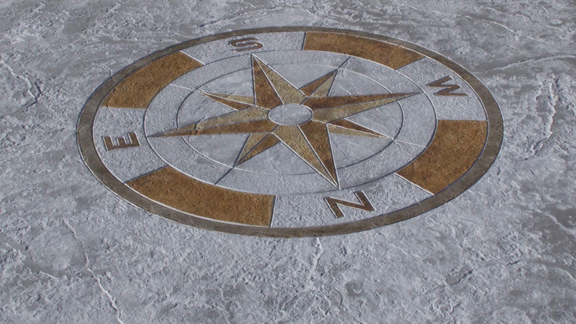  printed pavement with white and gold wind rose moulded tiles