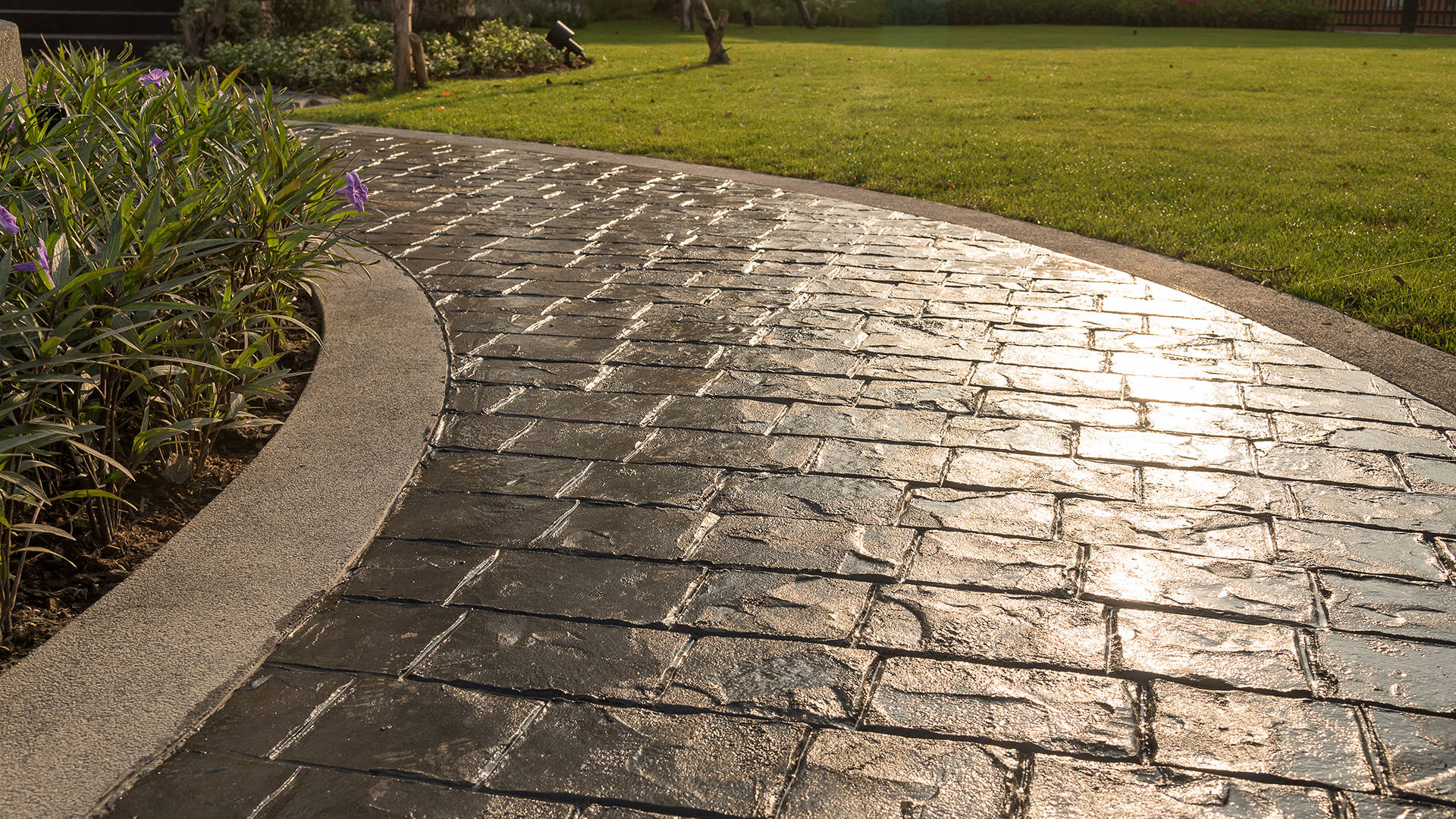 stamped concrete footbridge in a park 